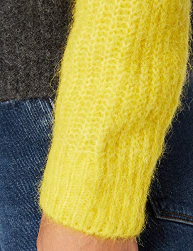 Superdry Super Lux Diamond Ribbed Crew suéter, Lead Grey/Staten Yellow, XXS para Mujer