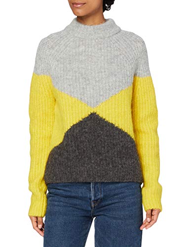 Superdry Super Lux Diamond Ribbed Crew suéter, Lead Grey/Staten Yellow, XXS para Mujer
