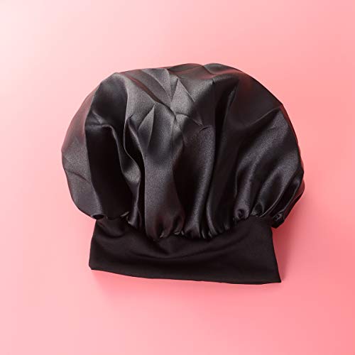 SUPVOX Sombrero de Gorro de Dormir de satén Gorro de Noche Sombrero de Pelo Largo Sombrero de Gorro de Pelo de Noche para Mujeres niñas - Negro (56-58cm)