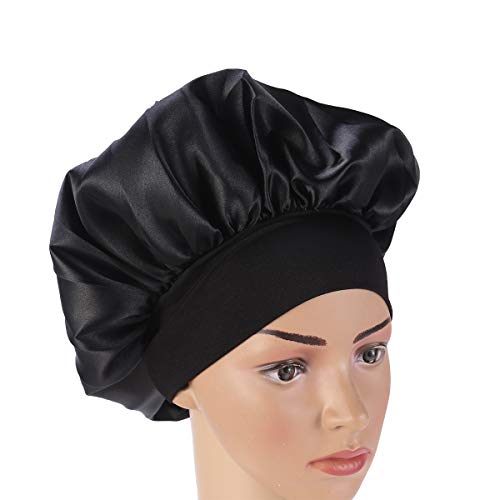 SUPVOX Sombrero de Gorro de Dormir de satén Gorro de Noche Sombrero de Pelo Largo Sombrero de Gorro de Pelo de Noche para Mujeres niñas - Negro (56-58cm)