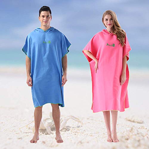 Surf Poncho Albornoz Cambiar con Capucha, Toalla Túnica, Grueso Secado Rápido Microfibra Traje de Buceo Toalla, Absorbente Baño Túnica para Hombre Mujer Piscina/Natación - Mediana Azul, 110 * 80cm