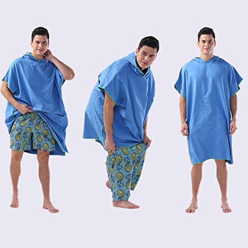 Surf Poncho Albornoz Cambiar con Capucha, Toalla Túnica, Grueso Secado Rápido Microfibra Traje de Buceo Toalla, Absorbente Baño Túnica para Hombre Mujer Piscina/Natación - Mediana Azul, 110 * 80cm