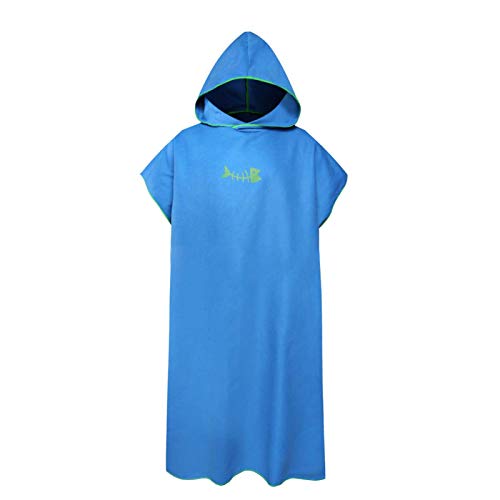 Surf Poncho Albornoz Cambiar con Capucha, Toalla Túnica, Grueso Secado Rápido Microfibra Traje de Buceo Toalla, Absorbente Baño Túnica para Hombre Mujer Piscina/Natación - Mediana Azul, 110 * 80cm