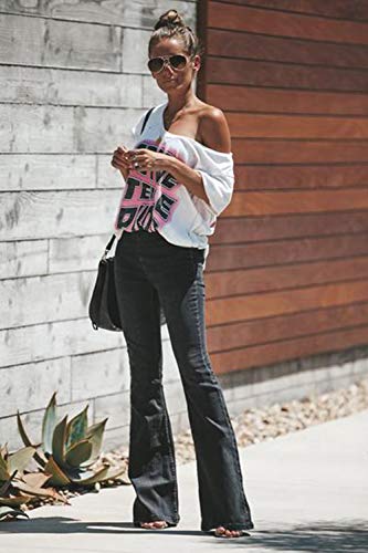 Suvimuga Mujer Vaqueros Acampanados Pantalones Largos Elástico Cintura Alta Retro Flared Jeans Negro S