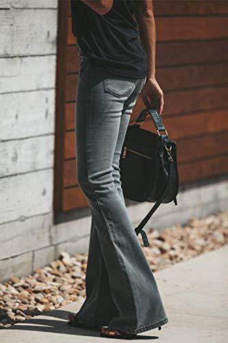 Suvimuga Mujer Vaqueros Acampanados Pantalones Largos Elástico Cintura Alta Retro Flared Jeans Negro S