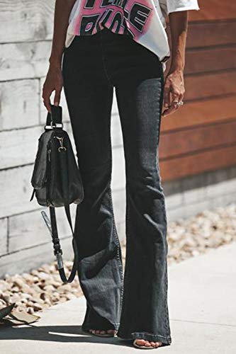 Suvimuga Mujer Vaqueros Acampanados Pantalones Largos Elástico Cintura Alta Retro Flared Jeans Negro S