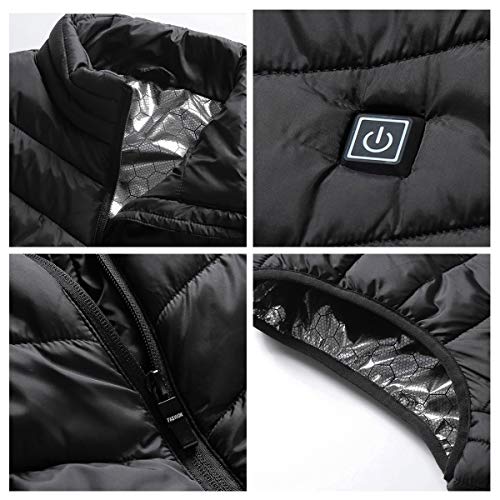 Suxman Chaleco calefactable USB, Chaleco calefactable para Hombres y Mujeres Temperatura térmica Ajustable, Carga USB, calefacción de Espalda y Cuello, Chaqueta Lavable,con guantes invierno (L)