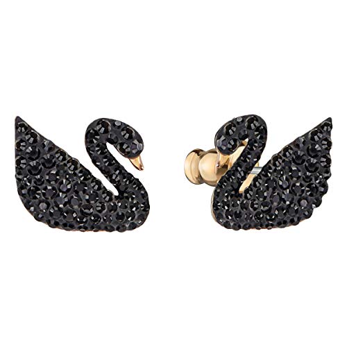 Swarovski Women's Iconic Swan Pierced Earring Jackets, Brilliant Black Crystals with Rose-Gold Tone Plating and a Crystal Pearl, from the Swarovski Iconic Swan Collection