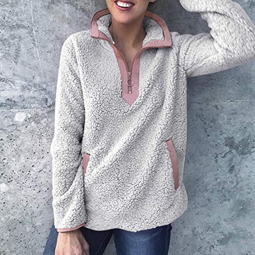 Sweatshirts Las mujeres de forro polar de invierno casual de imitación cuello de cremallera mujer sudaderas con capucha cálida cuello alto grueso sherpa tops