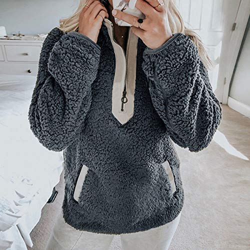 Sweatshirts Las mujeres de forro polar de invierno casual de imitación cuello de cremallera mujer sudaderas con capucha cálida cuello alto grueso sherpa tops
