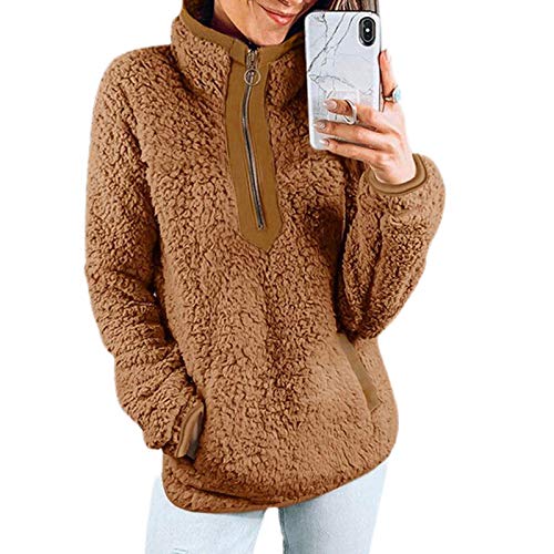 Sweatshirts Las mujeres de forro polar de invierno casual de imitación cuello de cremallera mujer sudaderas con capucha cálida cuello alto grueso sherpa tops