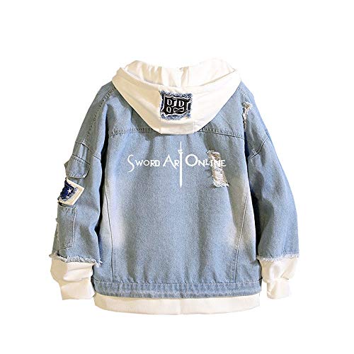Sword Art Online Anime Chaquetas de Mezclilla Denim Jacket Cosplay Hoodie Sudaderas Suéter con Capucha,XXXL