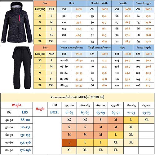 SxLingerie Traje De Esquiar Mujer Chaqueta Y Pantalones Esquí De Invierno Térmico Pantalones Impermeables A Prueba De Viento Conjunto Chaqueta Snowboard Montaña para Deportes Al Aire Libre,Rosado,S