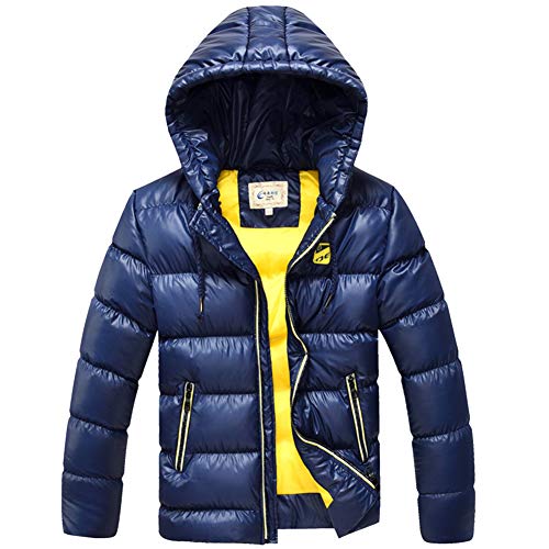 SXSHUN Niños Chaqueta de Nieve para Invierno Boys' Snow Jacket Abrigo Acolchado con Capucha para Chicos, Azul Oscuro, 15-16 años (Etiqueta: 170cm)