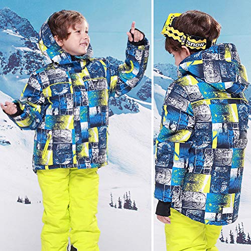 SXSHUN Niños Traje de Esquí 5000mm Chaqueta Impermeable Soft Shell para Nieve Peto de Nieve Conjunto Caliente de 2 Piezas, Pantalones Amarillos, 7-9 años (134/140)