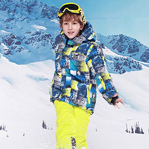 SXSHUN Niños Traje de Esquí 5000mm Chaqueta Impermeable Soft Shell para Nieve Peto de Nieve Conjunto Caliente de 2 Piezas, Pantalones Amarillos, 7-9 años (134/140)