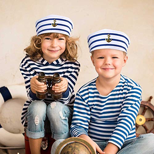 Syhood Sombrero Marinero Sombrero de Capitán de Yate Azul Marino Azul con Blanca Sombrero de Vela para Accesorio de Disfraz (1 Paquete)