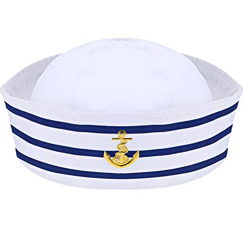 Syhood Sombrero Marinero Sombrero de Capitán de Yate Azul Marino Azul con Blanca Sombrero de Vela para Accesorio de Disfraz (1 Paquete)