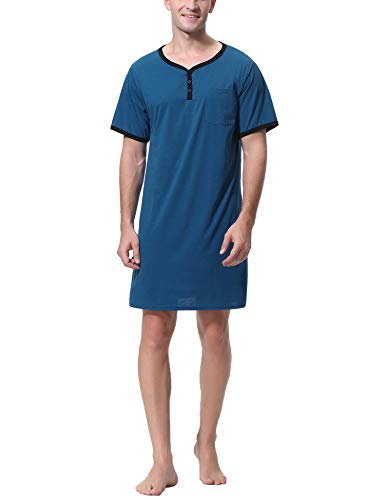 Sykooria Camisa de Dormir para Hombre Pijama Top Camisón de Algodón Ligero Suave Camisón de Manga Corta Ropa de Dormir