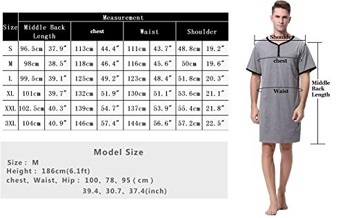 Sykooria Camisa de Dormir para Hombre Pijama Top Camisón de Algodón Ligero Suave Camisón de Manga Corta Ropa de Dormir