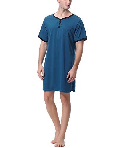 Sykooria Camisa de Dormir para Hombre Pijama Top Camisón de Algodón Ligero Suave Camisón de Manga Corta Ropa de Dormir