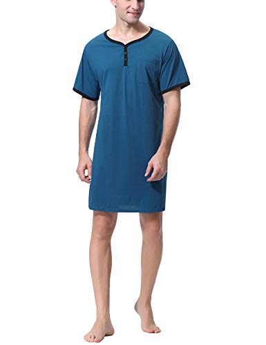 Sykooria Camisa de Dormir para Hombre Pijama Top Camisón de Algodón Ligero Suave Camisón de Manga Corta Ropa de Dormir