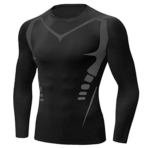 Sykooria Camiseta de Compresión Deportiva para Hombre Ropa Deportiva de Manga Larga Transpirable Secado Rápido Correr Gym Entrenamiento Ciclismo