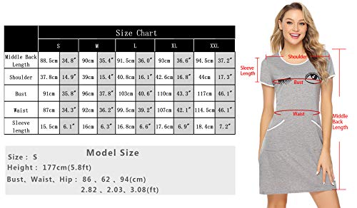 Sykooria Camisón de algodón para Mujer Camisón con Estampado Lindo Ropa de Dormir Suave con Bolsillo