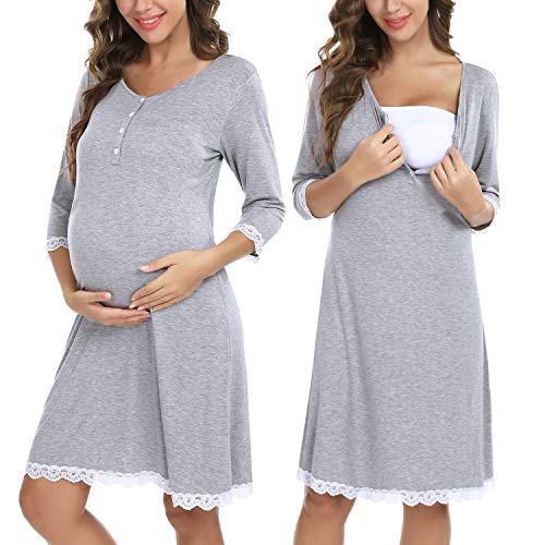 Sykooria Camisón de Maternidad para Mujeres Ropa de Dormir de Lactancia Camisón de Manga Corta de enfermería