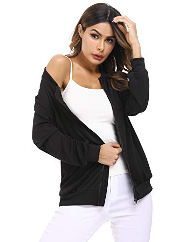 Sykooria Chaqueta Ligeras Bomber de Floral Estampado para Mujer Casual Chaqueta de Punto con Cremallera de Manga Larga Outwear de Moda con Bolsillo