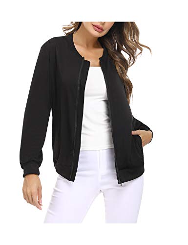 Sykooria Chaqueta Ligeras Bomber de Floral Estampado para Mujer Casual Chaqueta de Punto con Cremallera de Manga Larga Outwear de Moda con Bolsillo