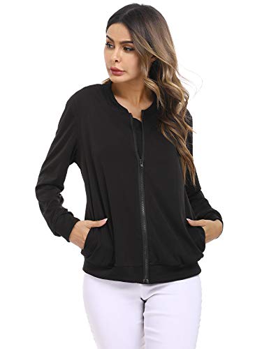 Sykooria Chaqueta Ligeras Bomber de Floral Estampado para Mujer Casual Chaqueta de Punto con Cremallera de Manga Larga Outwear de Moda con Bolsillo