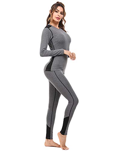 Sykooria Conjuntos Térmicos para Mujer Ropa Interior Deporte Térmica de Invierno Camiseta Manga Larga y Leggins Esquí Correr Fitness Ciclismo