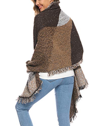 Sykooria Poncho de Punto para Mujer Bufanda Tela Escocesa Paño Grueso y Suave Acogedor Chal Manta de Lana Pashminas Cover Up