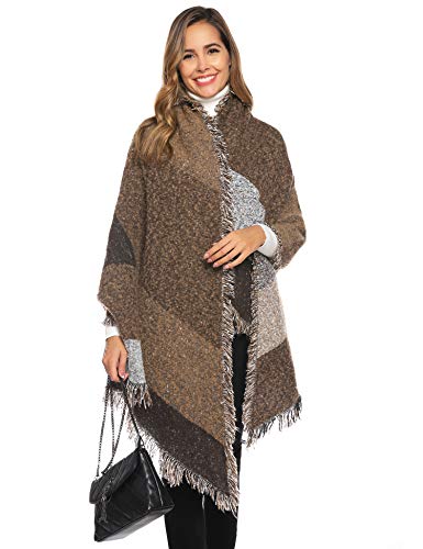 Sykooria Poncho de Punto para Mujer Bufanda Tela Escocesa Paño Grueso y Suave Acogedor Chal Manta de Lana Pashminas Cover Up