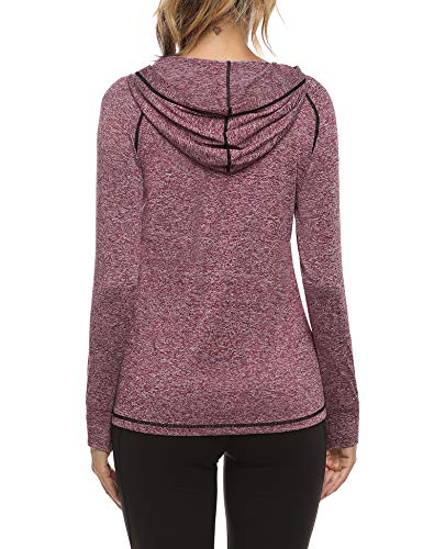 Sykooria Sudadera con Capucha Mujer Otoño Invierno Chaqueta Cálida Mujer Deportes Chaqueta Transpirable de Manga Larga con Cremallera para Correr Fitness-Vino Rojo-M