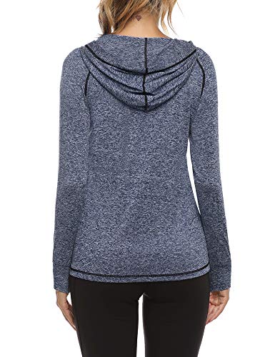 Sykooria Sudadera con Capucha Mujer Otoño Invierno Chaqueta Cálida Mujer Deportes Chaqueta Transpirable de Manga Larga con Cremallera para Correr Fitness-Bleu Marin-S