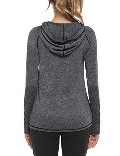 Sykooria Sudadera con Capucha Mujer Otoño Invierno Chaqueta Cálida Mujer Deportes Chaqueta Transpirable de Manga Larga con Cremallera para Correr Fitness-Gris Oscuro-S