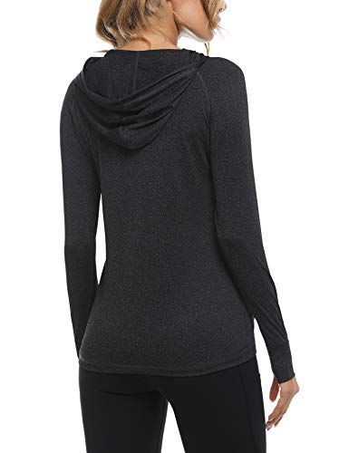 Sykooria Sudadera con Capucha Mujer Otoño Invierno Chaqueta Cálida Mujer Deportes Chaqueta Transpirable de Manga Larga con Cremallera para Correr Fitness-Negro-L