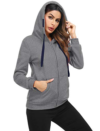 Sykooria Sudadera con Capucha para Mujer Flannel Chaqueta Deportivo con Cremallera y 2 Bolsillo Invierno Otoño para Mujeres Casual Correr Fitness