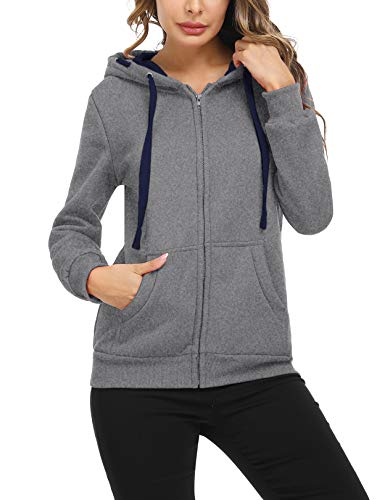 Sykooria Sudadera con Capucha para Mujer Flannel Chaqueta Deportivo con Cremallera y 2 Bolsillo Invierno Otoño para Mujeres Casual Correr Fitness