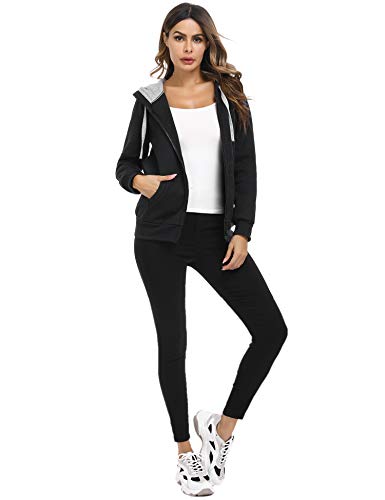 Sykooria Sudadera con Capucha para Mujer Flannel Chaqueta Deportivo con Cremallera y 2 Bolsillo Invierno Otoño para Mujeres Casual Correr Fitness