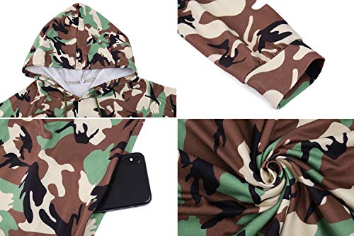 Sykooria Sudadera Larga con Capucha para Mujer Vestido Deportiva de Algodón con Bolsillos Jersey de Casual Camuflaje de Otoño Invierno