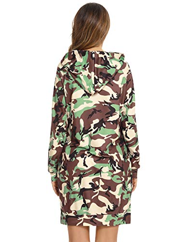 Sykooria Sudadera Larga con Capucha para Mujer Vestido Deportiva de Algodón con Bolsillos Jersey de Casual Camuflaje de Otoño Invierno