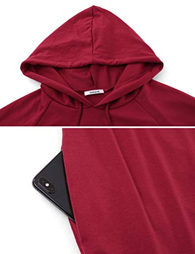 Sykooria Sudadera Larga con Capucha para Mujer Vestido Deportiva de Algodón con Bolsillos Jersey de Casual de Otoño Invierno de Color Sólido