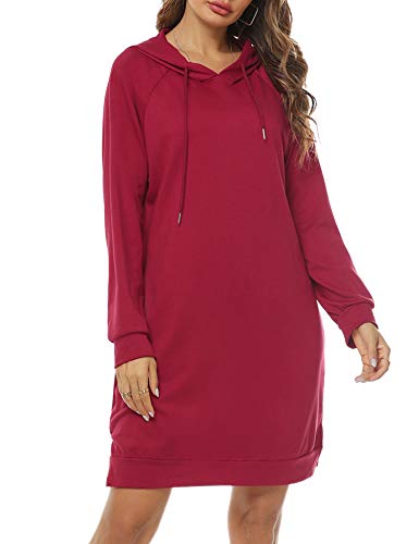 Sykooria Sudadera Larga con Capucha para Mujer Vestido Deportiva de Algodón con Bolsillos Jersey de Casual de Otoño Invierno de Color Sólido