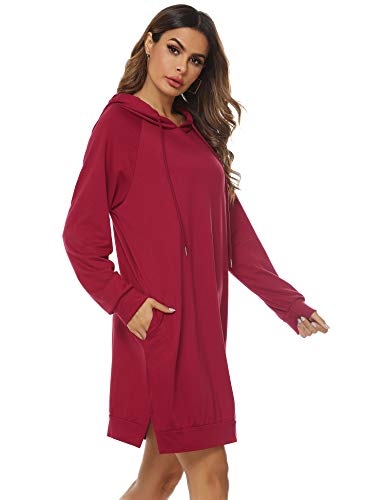 Sykooria Sudadera Larga con Capucha para Mujer Vestido Deportiva de Algodón con Bolsillos Jersey de Casual de Otoño Invierno de Color Sólido
