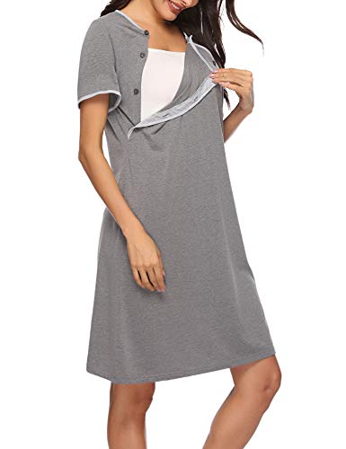 Sykooria Vestido de Lactancia, Ropa de Dormir de Algodón para Premamá, Conjunto de Pijamas de Maternidad Embarazo Ropa de Dormir Suave de Manga Corta para la Madre Que Amamanta