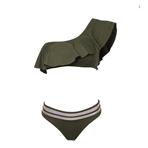 Sylar Bikinis Mujer 2019 Push Up Traje De Bañador De Mujer De Una Bikini Asimétrico Delgado En El Hombro Traje De Baño Mujer Cintura Alta Color Sólido con Volantes Playa Bikini Brasileño