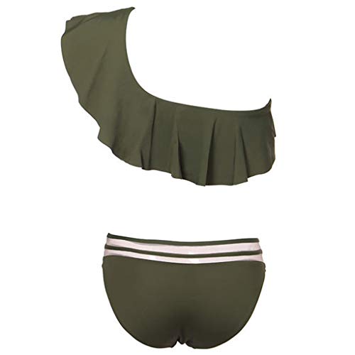 Sylar Bikinis Mujer 2019 Push Up Traje De Bañador De Mujer De Una Bikini Asimétrico Delgado En El Hombro Traje De Baño Mujer Cintura Alta Color Sólido con Volantes Playa Bikini Brasileño